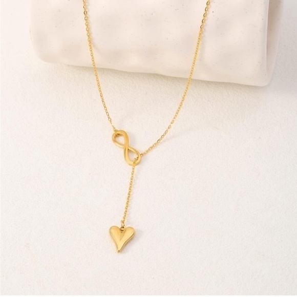 Gold 14k Gold Plated Heart Infinity Lariat Necklace - Picture 3 of 3
